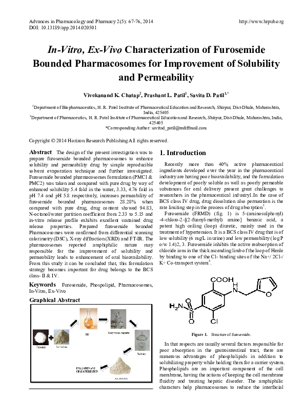 (PDF) In-Vitro, Ex-Vivo Characterization of Furosemide Bounded ...