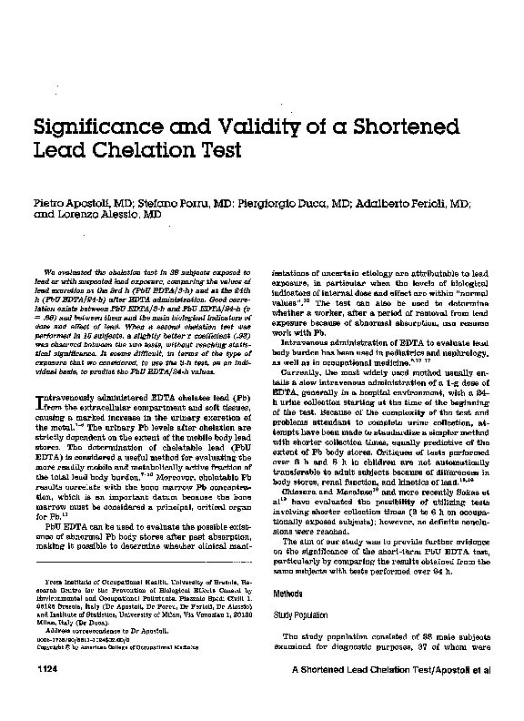 (PDF) Significance and Validity of a Shortened Lead Chelation Test