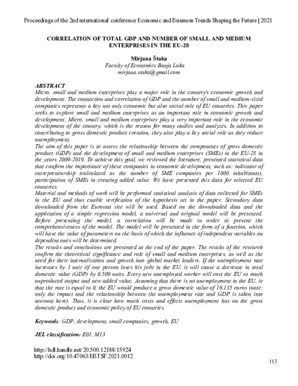 (PDF) Correlation of Total GDP and Number of Small and Medium ...
