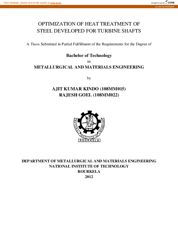 (PDF) Optimization of heat treatment of steel developed for turbine shafts
