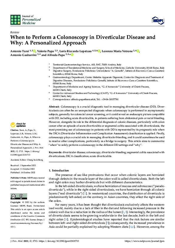 (PDF) When to Perform a Colonoscopy in Diverticular Disease and Why: A ...