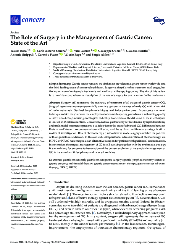 (PDF) The Role of Surgery in the Management of Gastric Cancer: State of ...