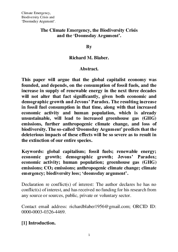 (PDF) The Climate Emergency, the Biodiversity Crisis and the 'Doomsday ...