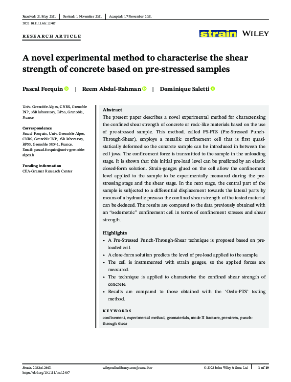(PDF) A novel experimental method to characterise the shear strength of ...