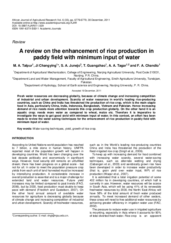 (PDF) A review on the enhancement of rice production in paddy field ...