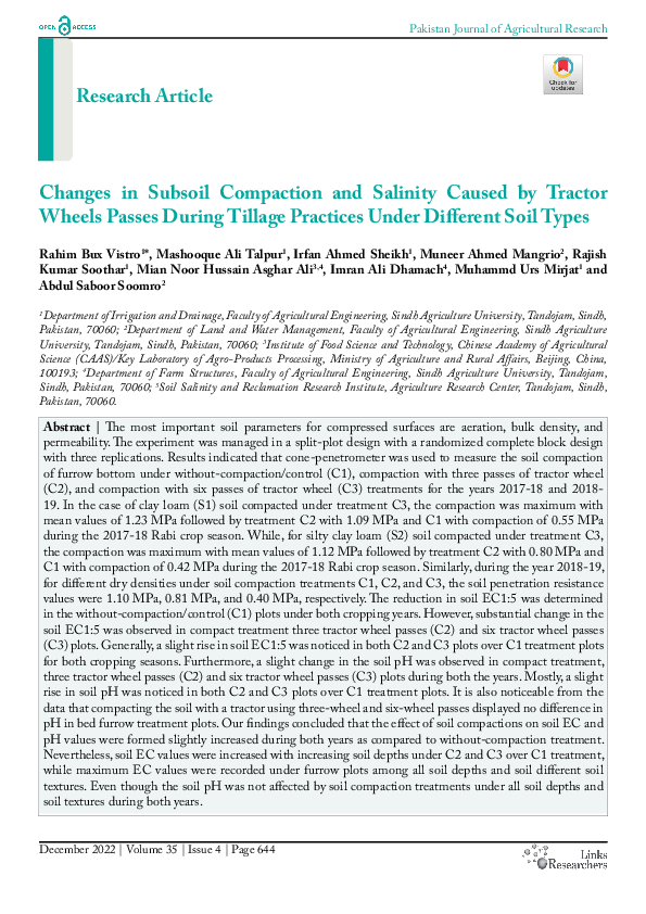(PDF) Changes in Subsoil Compaction and Salinity Caused by Tractor ...