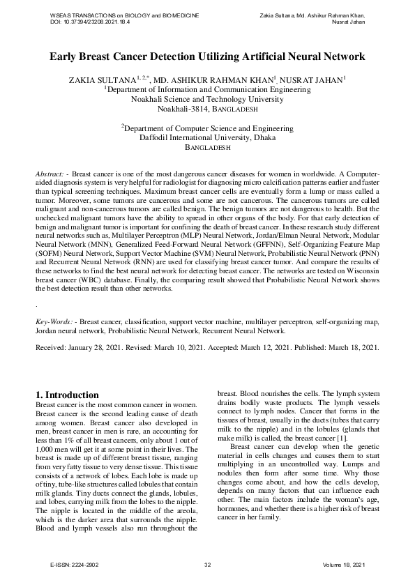 (PDF) Early Breast Cancer Detection Utilizing Artificial Neural Network