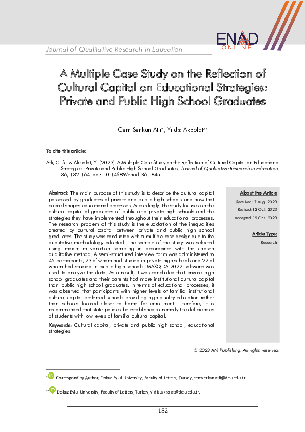 (PDF) A Multiple Case Study on the Reflection of Cultural Capital on ...