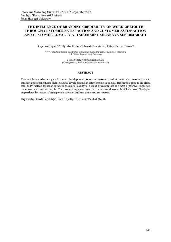 (PDF) The Influence of Branding Credibility on Word of Mouth Through ...