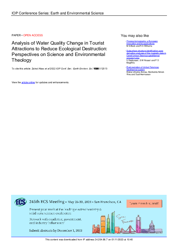 (PDF) Analysis of Water Quality Change in Tourist Attractions to Reduce ...