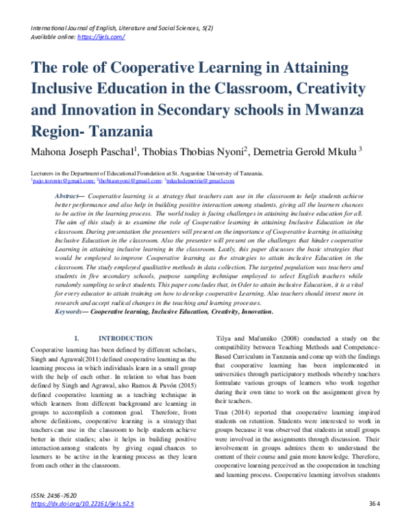(PDF) The role of Cooperative Learning in Attaining Inclusive Education ...