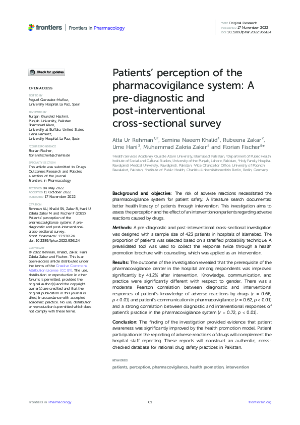 (PDF) Patients’ perception of the pharmacovigilance system: A pre ...