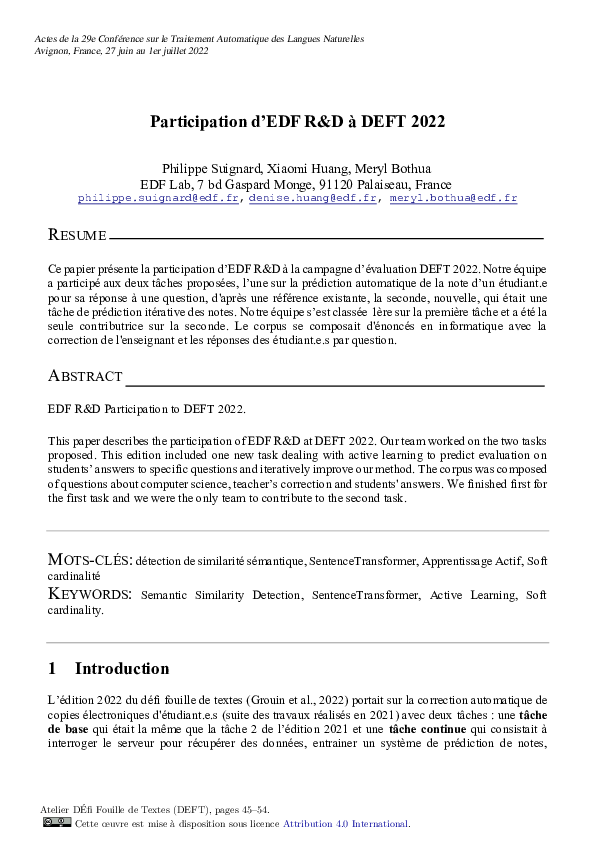 (PDF) Participation d’EDF R&D à DEFT 2022