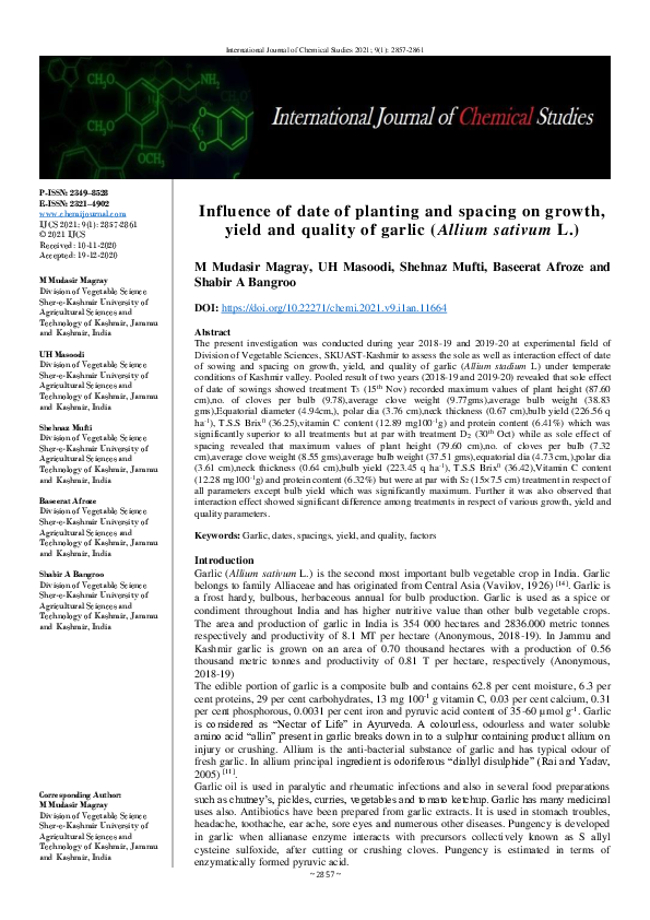 (PDF) Influence of date of planting and spacing on growth, yield and ...