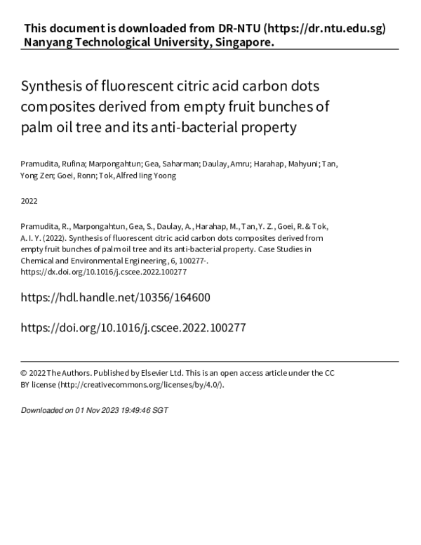 (PDF) Synthesis of fluorescent citric acid carbon dots composites ...