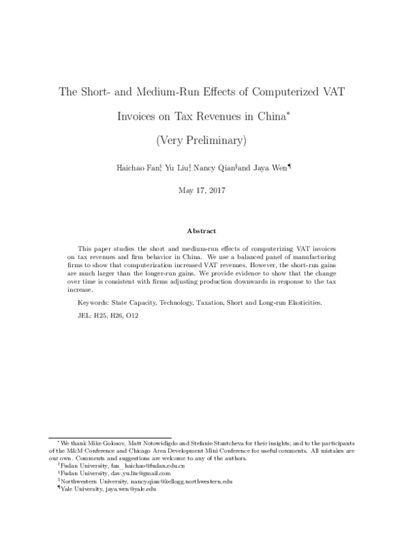 (PDF) The Short- and Medium-Run Effects of Computerized VAT Invoices on ...