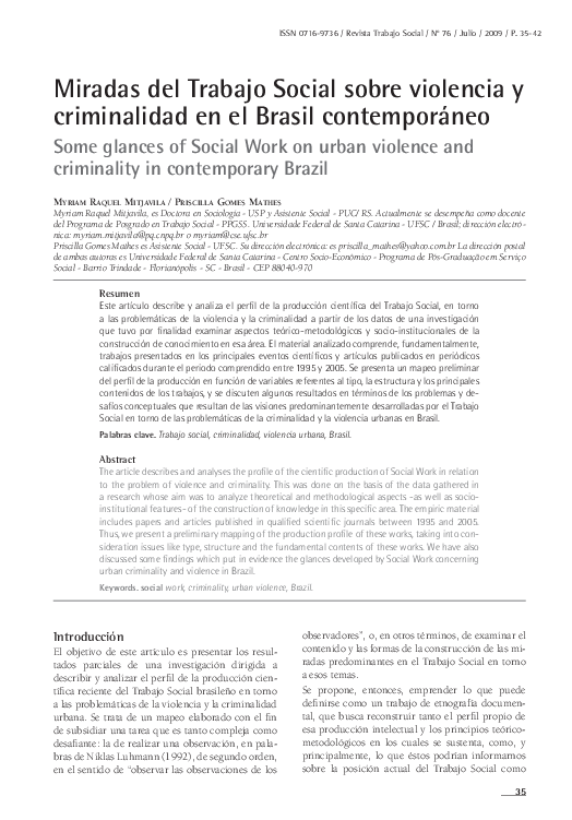 (PDF) Miradas del Trabajo Social sobre violencia y criminalidad en el ...
