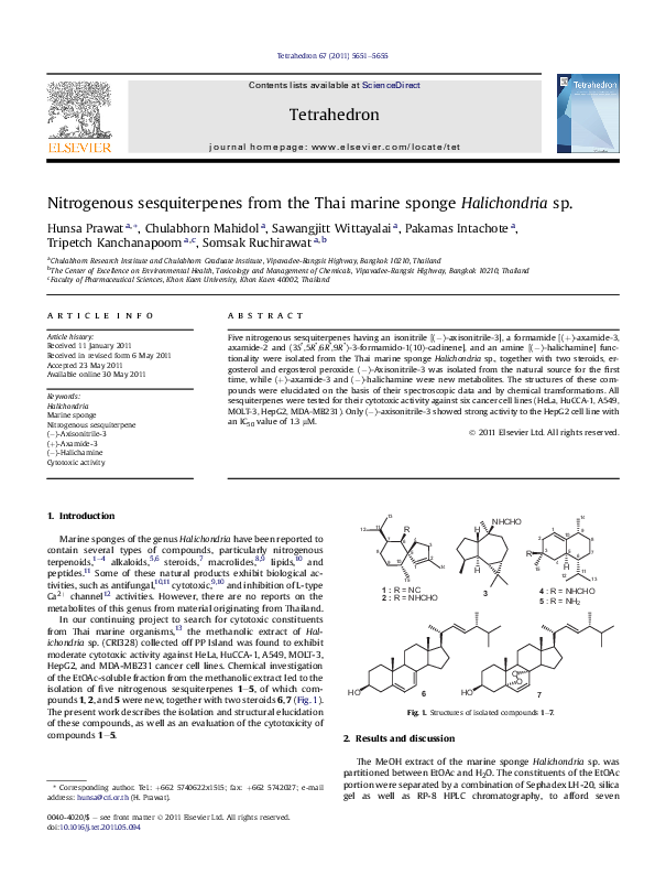 (PDF) Nitrogenous sesquiterpenes from the Thai marine sponge ...