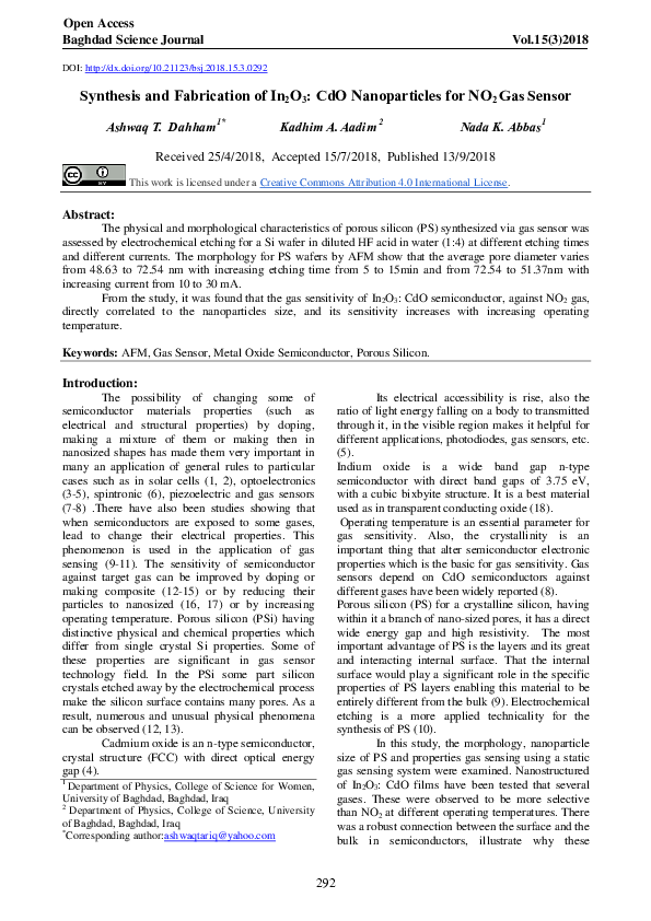 (PDF) Synthesis and Fabrication of In2O3: CdO Nanoparticles for NO2 Gas ...