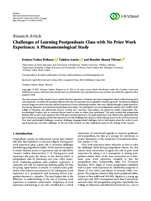(PDF) Challenges of Learning Postgraduate Class with No Prior Work ...