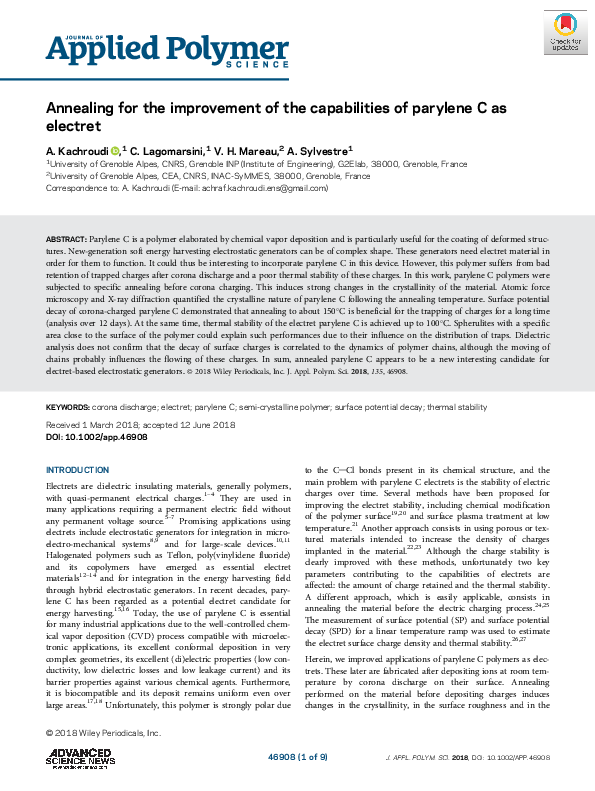 (PDF) Annealing for the improvement of the capabilities of parylene C ...