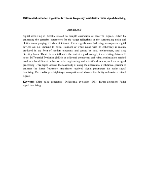 (PDF) Differential Evolution algorithm for linear frequency modulation ...