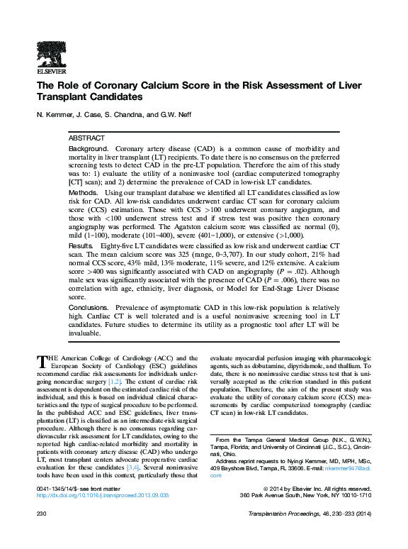 (PDF) The role of coronary calcium score in the risk assessment of ...