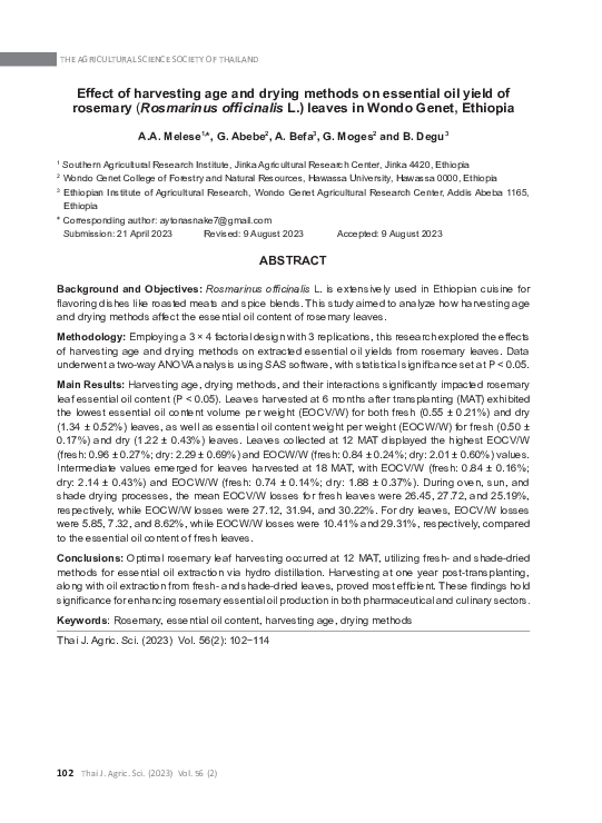 (PDF) Effect of harvesting age and drying methods on essential oil ...