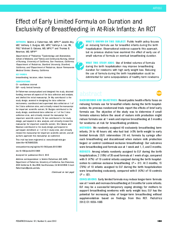 (PDF) Effect of Early Limited Formula on Duration and Exclusivity of ...