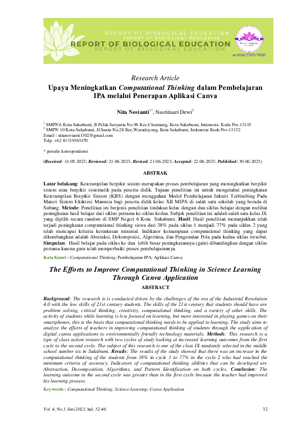 (PDF) Efforts to Improve Computational Thinking in Science Learning ...