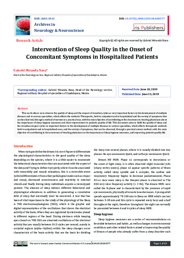 (PDF) Sleep quality in hospitalized patients