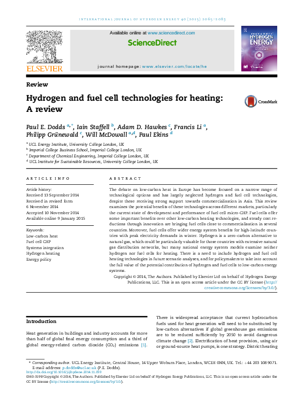 (PDF) Hydrogen and fuel cell technologies for heating: A review