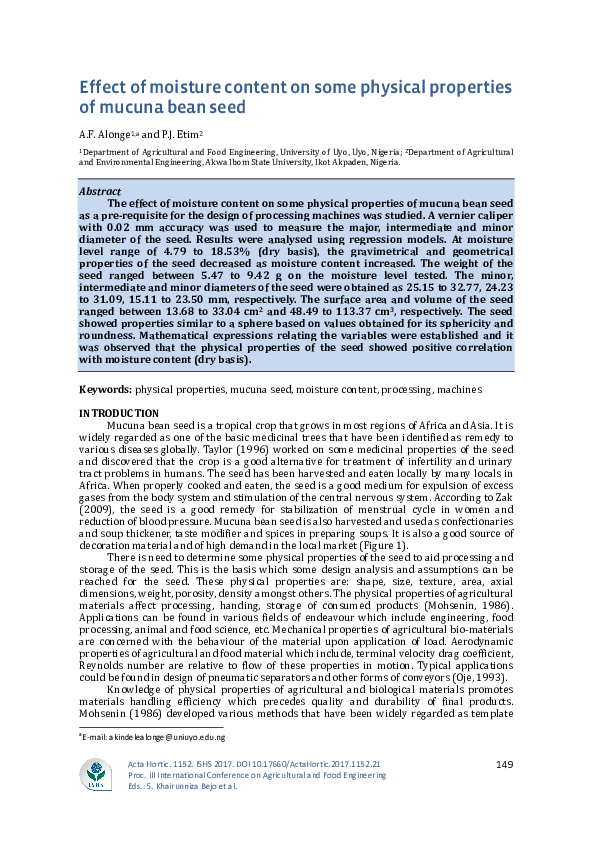 (PDF) Effect of moisture content on some physical properties of barley