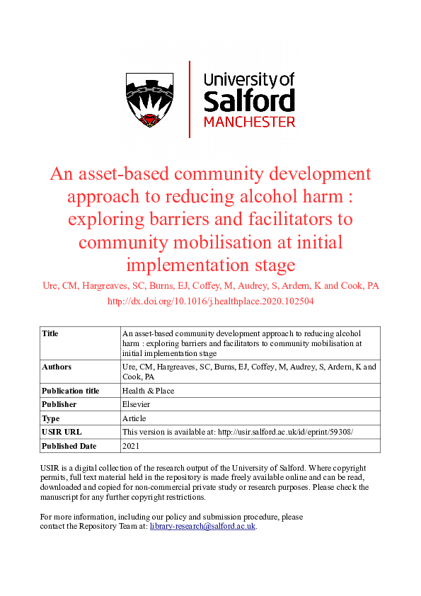(PDF) An asset-based community development approach to reducing alcohol ...