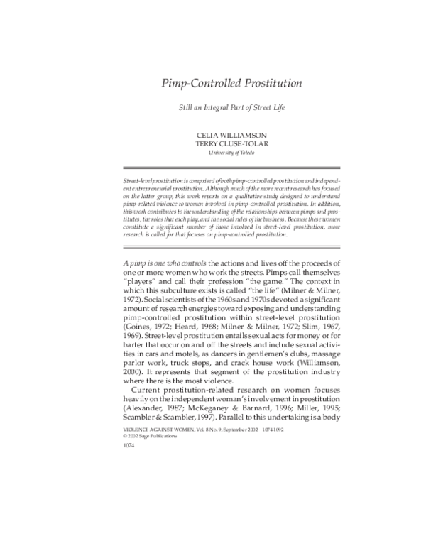 (PDF) Williamson, Cluse-Tolar / PIMP-CONTROLLED PROSTITUTION Pimp ...