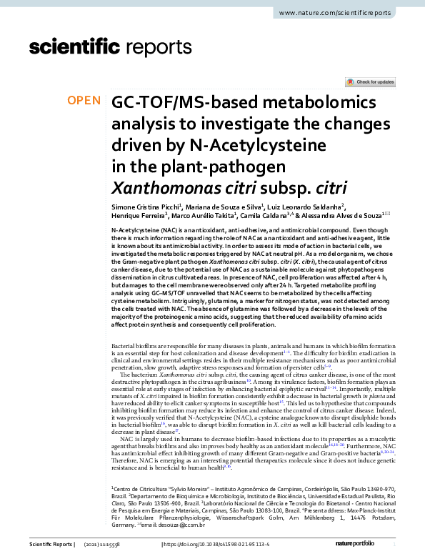 (PDF) GC-TOF/MS-based metabolomics analysis to investigate the changes ...