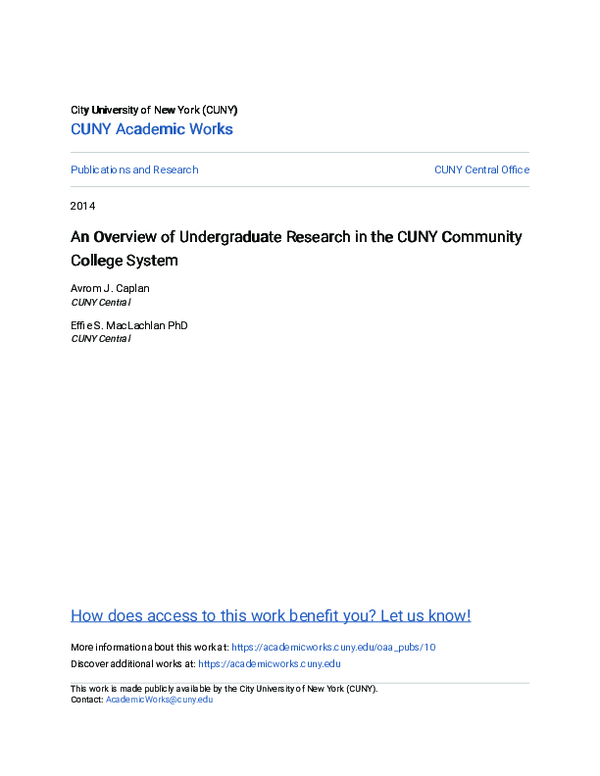 (PDF) An Overview of Undergraduate Research in the CUNY Community ...