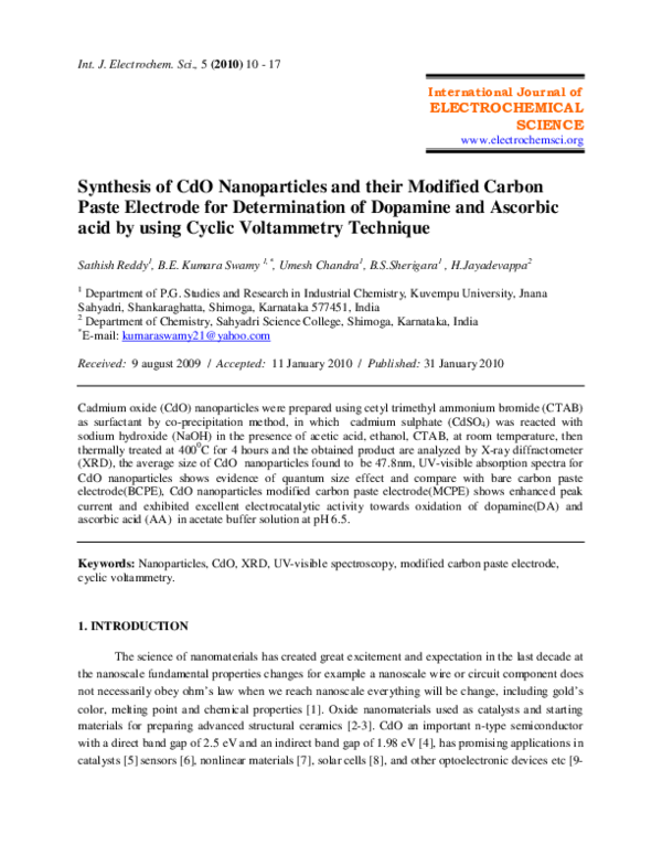 (PDF) Synthesis of CdO Nanoparticles and their Modified Carbon Paste ...