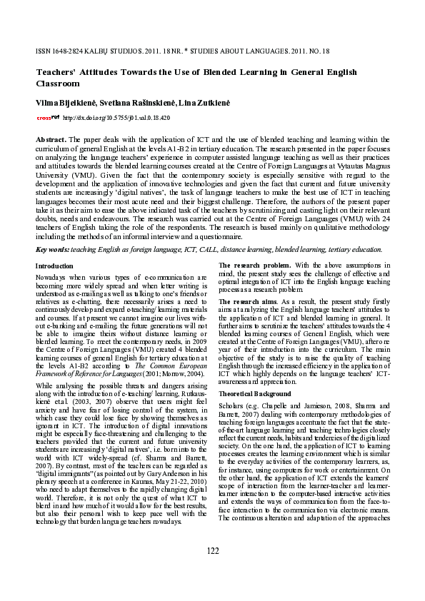 (PDF) Teachers’ Attitudes Towards the Use of Blended Learning in ...