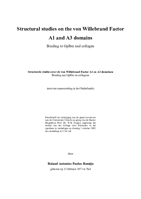 (PDF) Structural studies on the von Willebrand factor A1 and A3 domains