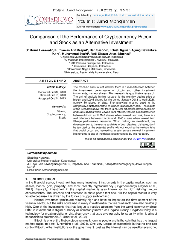 (PDF) Comparison of the Performance of Cryptocurrency Bitcoin and Stock ...