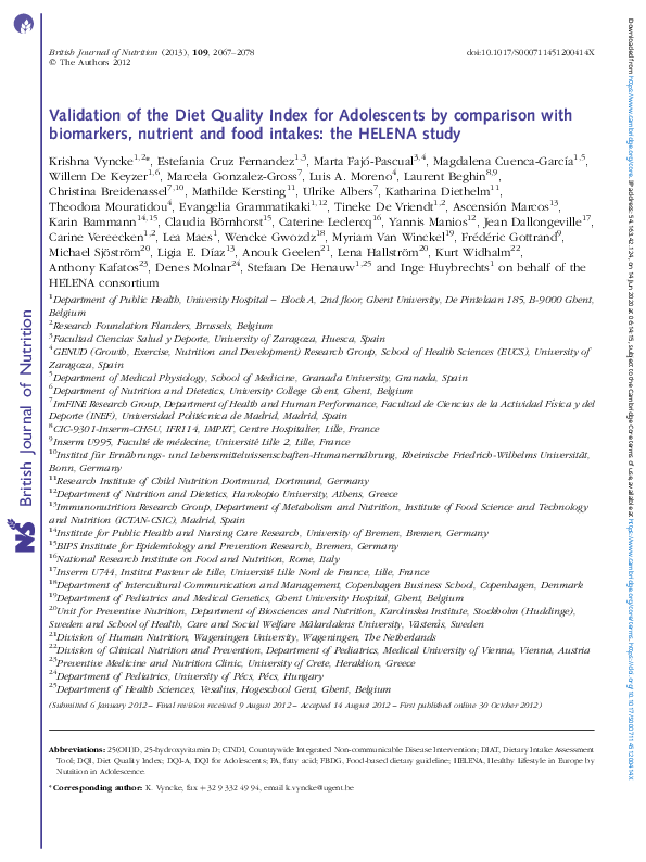 (PDF) Validation of the Diet Quality Index for Adolescents by ...