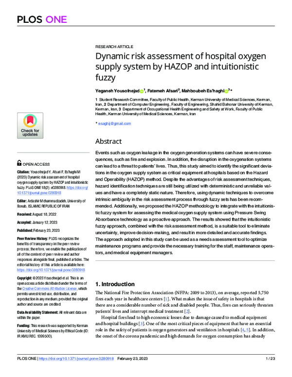 (PDF) Dynamic risk assessment of hospital oxygen supply system by HAZOP ...