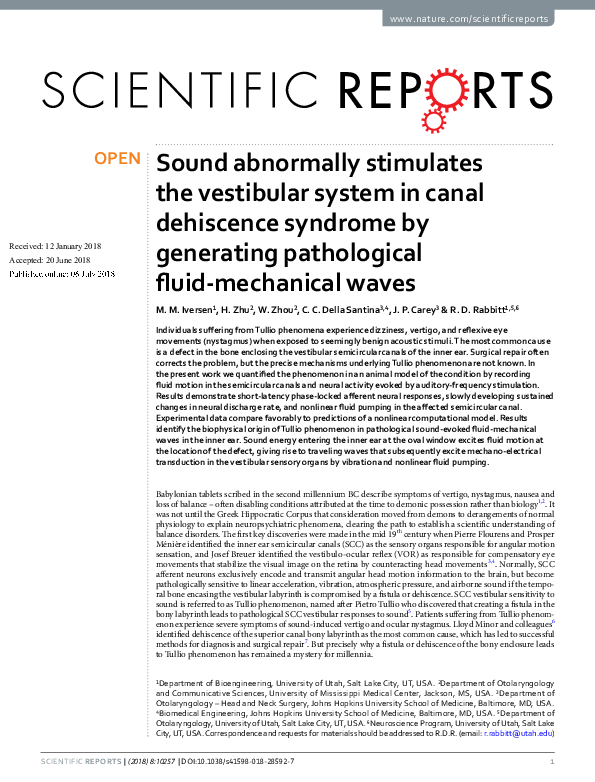 (PDF) Sound abnormally stimulates the vestibular system in canal ...