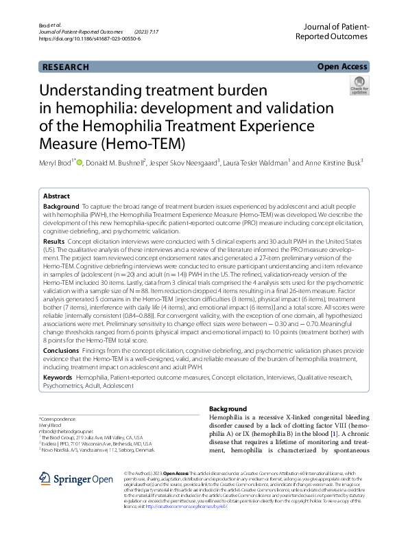 (PDF) Understanding treatment burden in hemophilia: development and ...