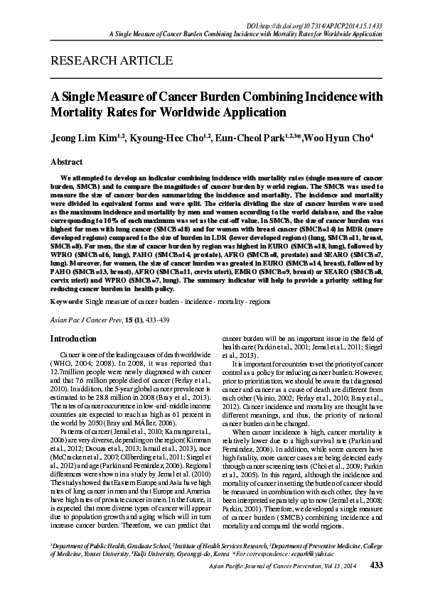 (PDF) A Single Measure of Cancer Burden Combining Incidence with ...