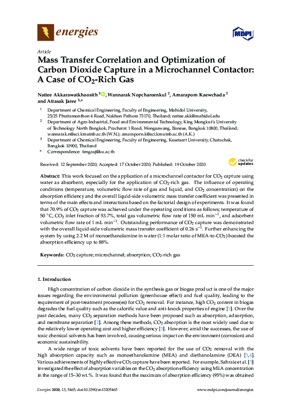 (PDF) Mass Transfer Correlation and Optimization of Carbon Dioxide ...