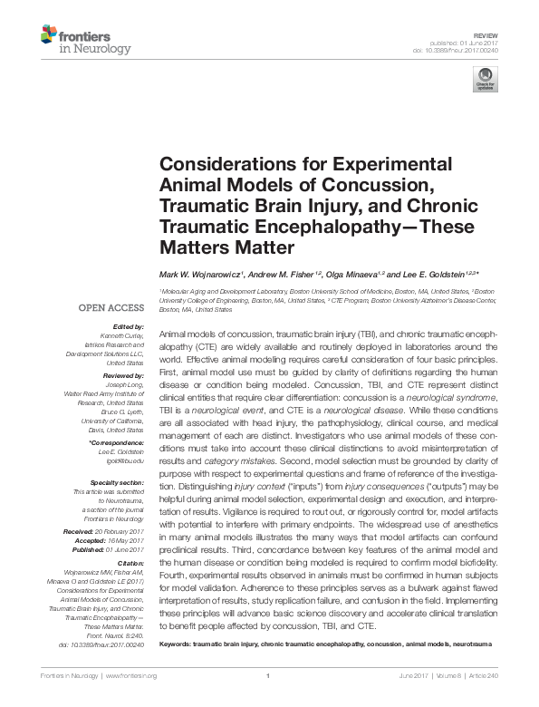 (PDF) Considerations for Experimental Animal Models of Concussion ...