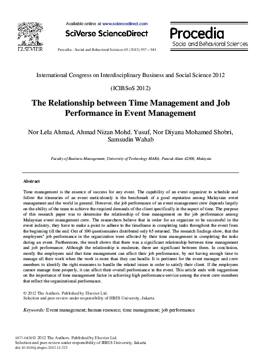 (PDF) The Relationship between Time Management and Job Performance in ...