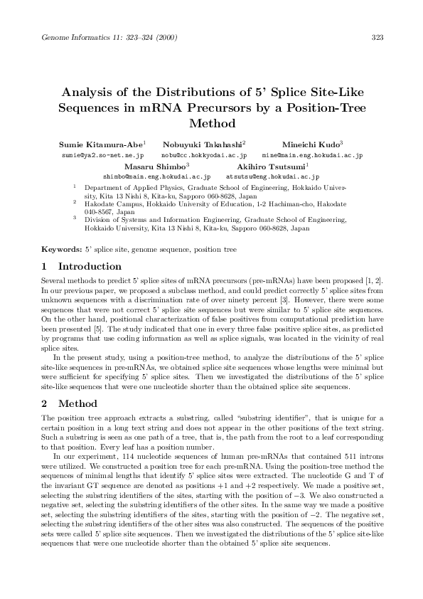 (PDF) Analysis of the Distributions of 5' Splice Site-Like Sequences in ...